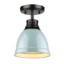 Golden 3602-FM BLK-SF - Wry Lighting Duncan 1-light Flush Mount in Matte Black and Seafoam shade